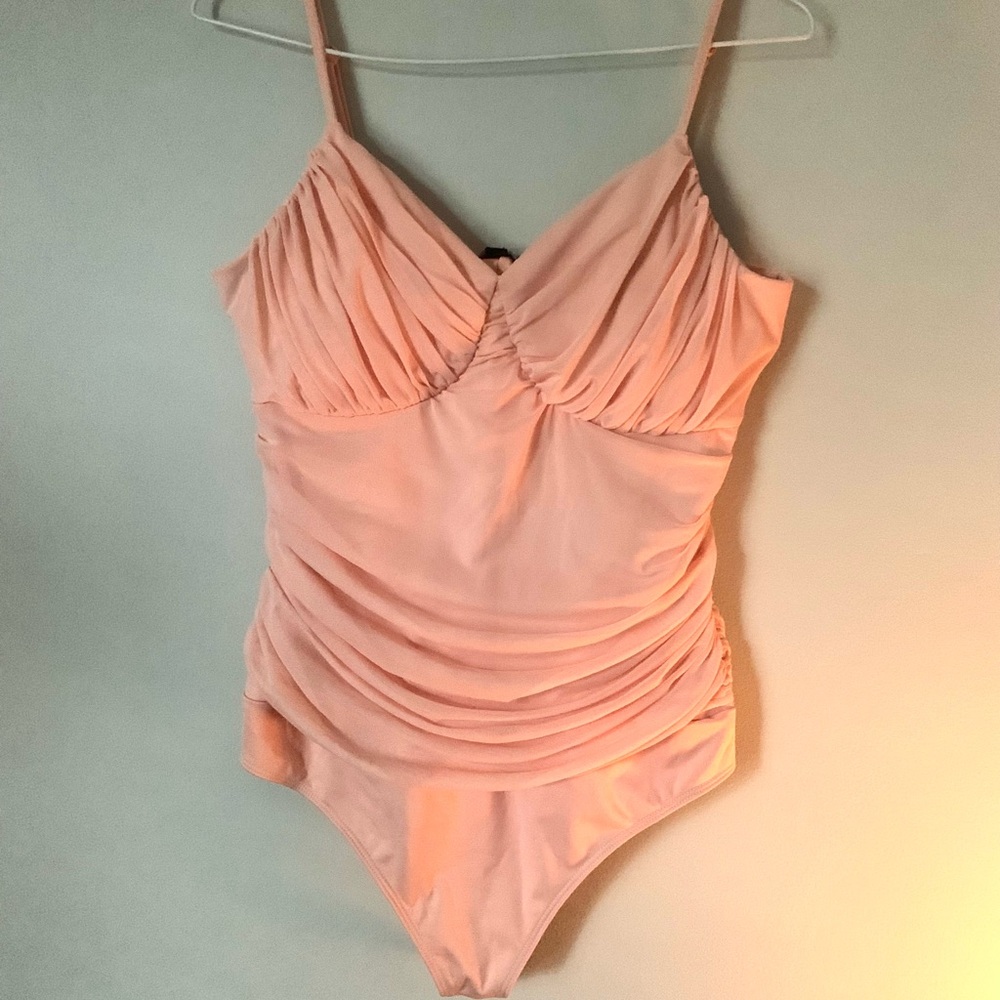 Ruched body contour thong bodysuit